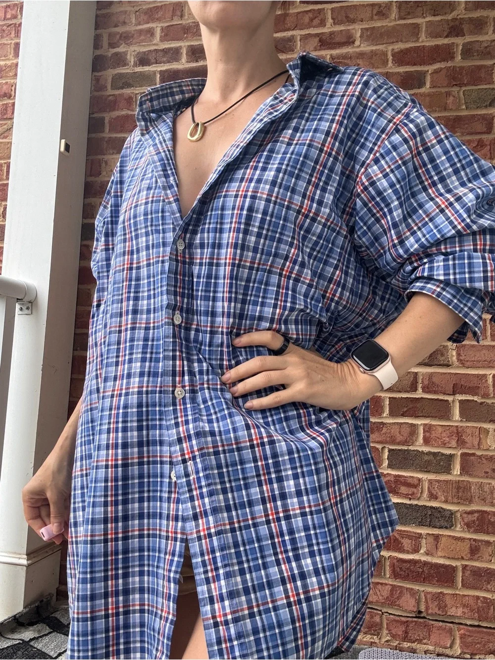 Men's Blue Plaid Button-Up Shirt